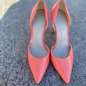 Hot coral pink pleather pumps